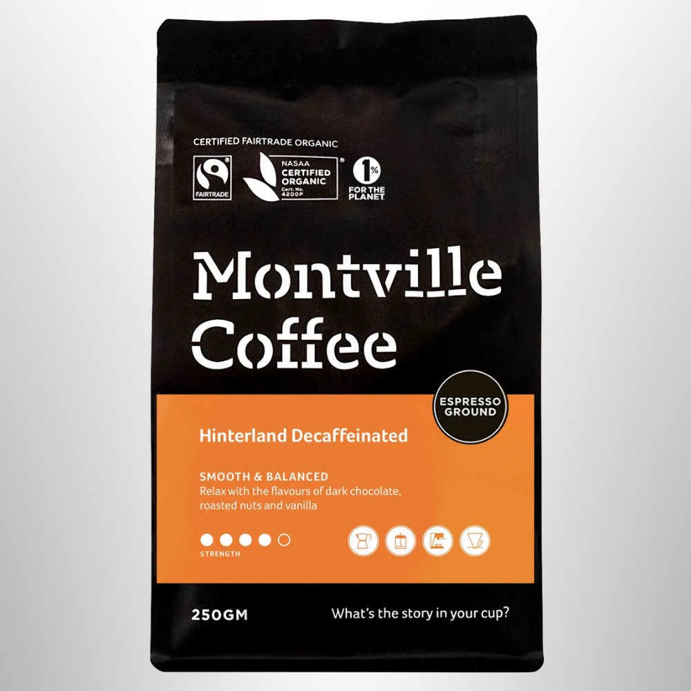 MONTVILLE Ground Espresso Decaf Coffee Organic 250g