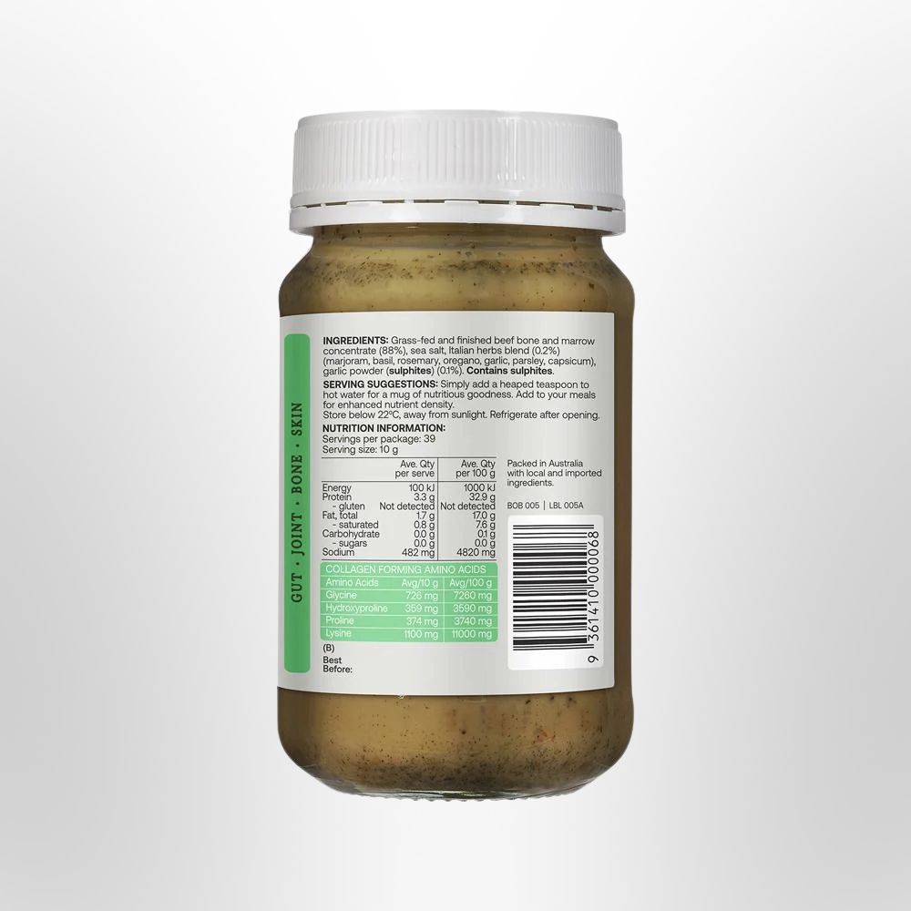 BOTB Beef Bone Broth Concentrate Italian Herbs & Garlic 390g