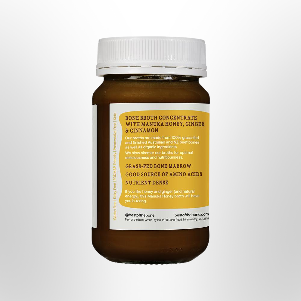 BOTB Beef Bone Broth Concentrate Manuka Honey Ginger Cinnamon 390g
