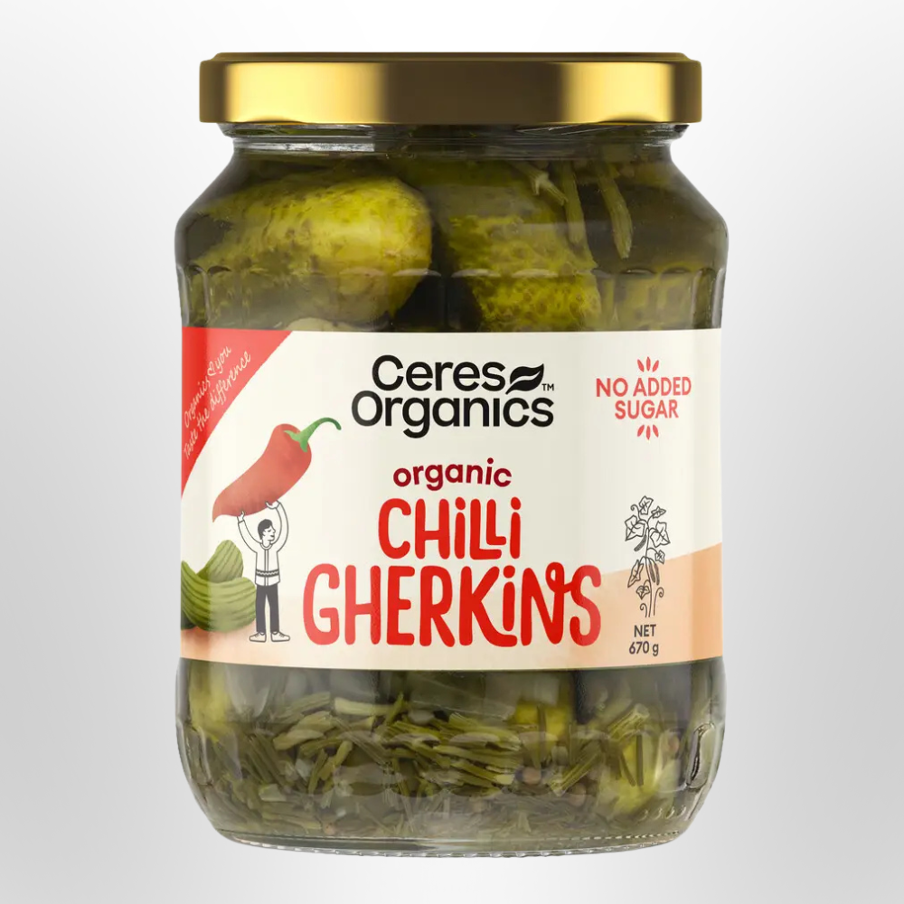 CERES ORGANICS Spicy Chilli Gherkins 670g
