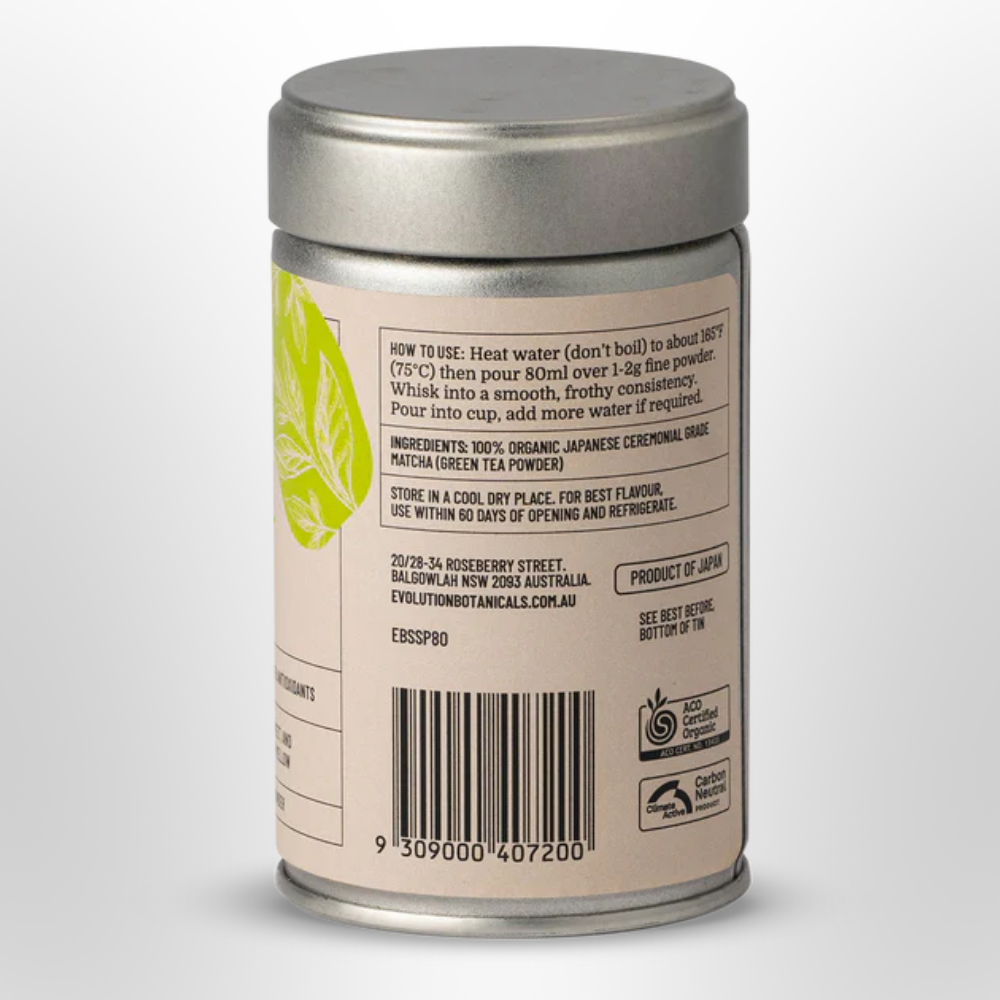 EVOLUTION BOTANICALS Organic Ceremonial Matcha Japanese Highest Grade 80g