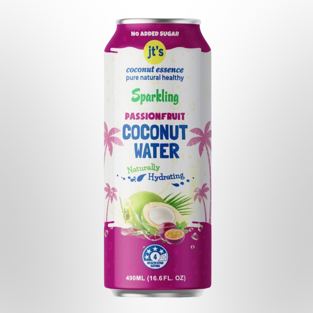 JT'S COCONUT ESSENCE Sparkling Passionfruit Coconut Water Can 490ml