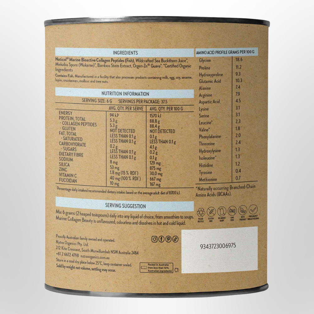 NUTRA ORGANICS Marine Collagen Beauty Unflavoured 225g
