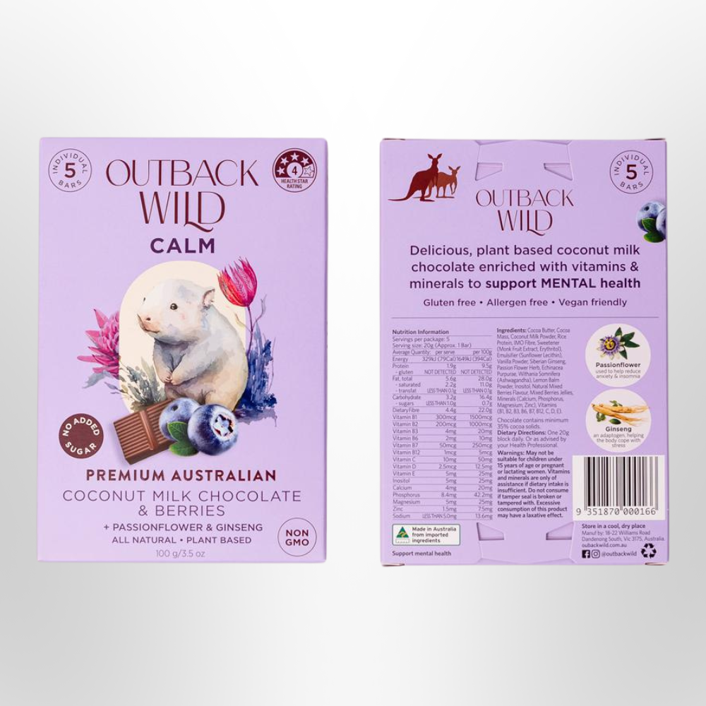 OUTBACK WILD CALM Coconut Milk Chocolate & Berries 20g x 5pk