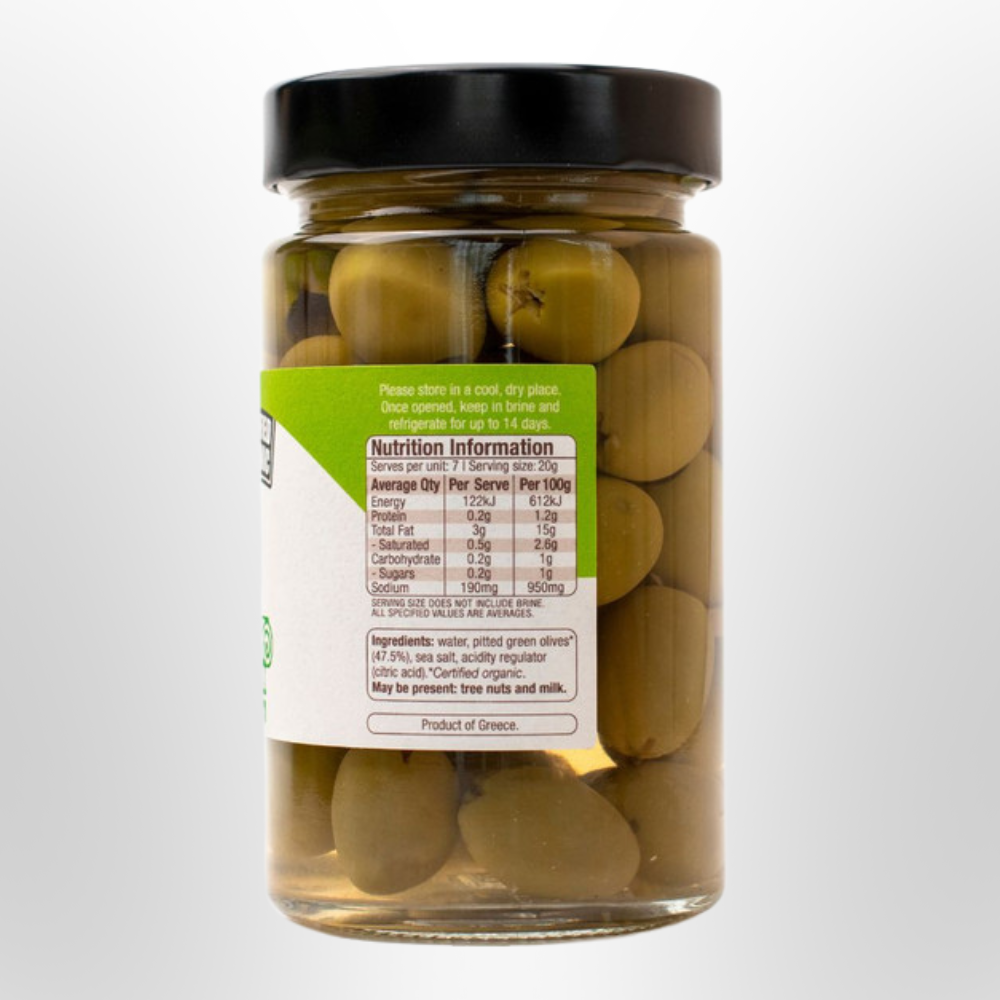 ABSOLUTE ORGANIC Greek Green Olives - Pitted Organic 295g