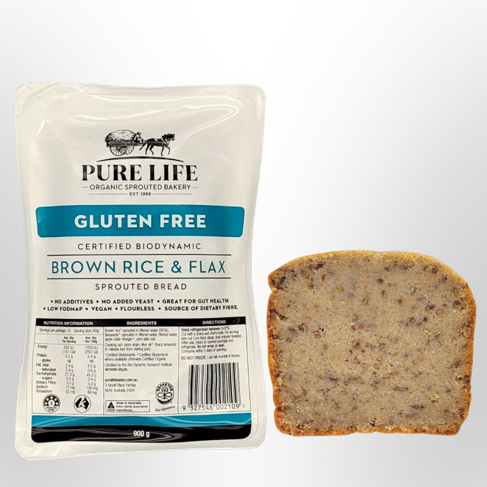 PLB Brown Rice & Flax Biodynamic Sprouted Bread 900g PURE LIFE BAKERY