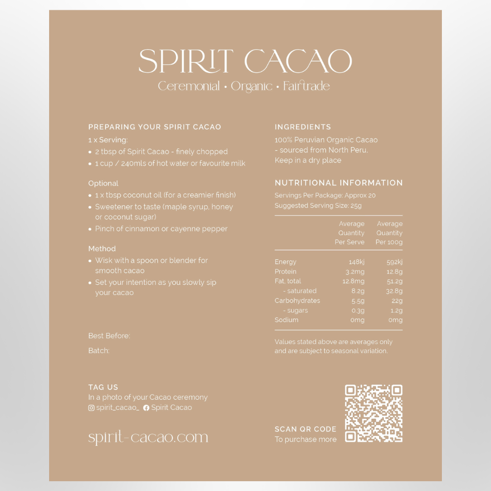 SPIRIT CACAO Ceremonial Grade Cacao 500g