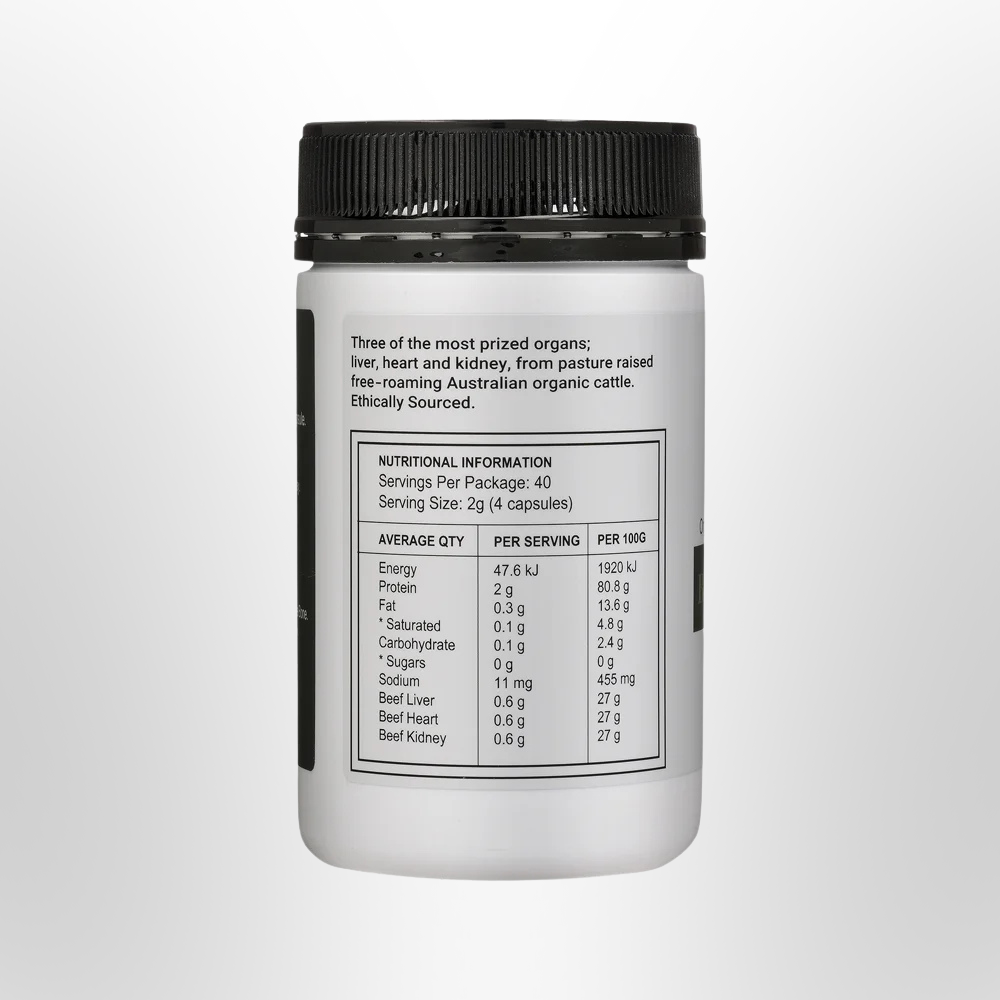 BOTB Beef Organ Complex Liver Heart & Kidney Organic 160 Caps
