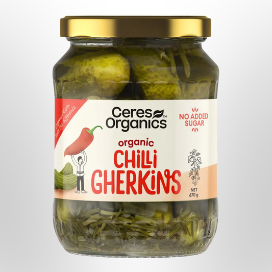 CERES ORGANICS Spicy Chilli Gherkins 670g