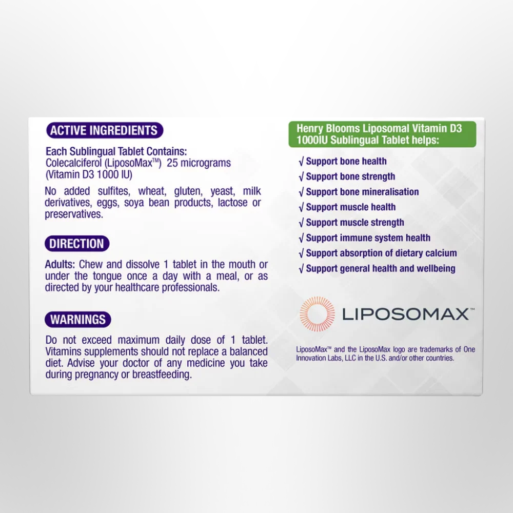 H BLOOMS Liposomal Vitamin D3 1000IU Sublingual 30 tabs