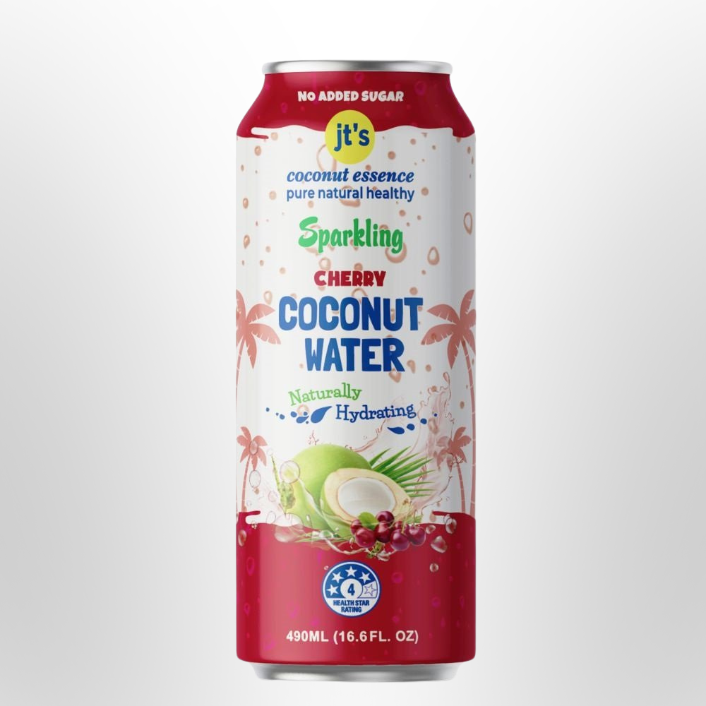 JT'S COCONUT ESSENCE Sparkling Cherry Coconut Water Can 490ml