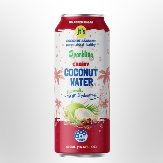 JT'S COCONUT ESSENCE Sparkling Cherry Coconut Water Can 490ml