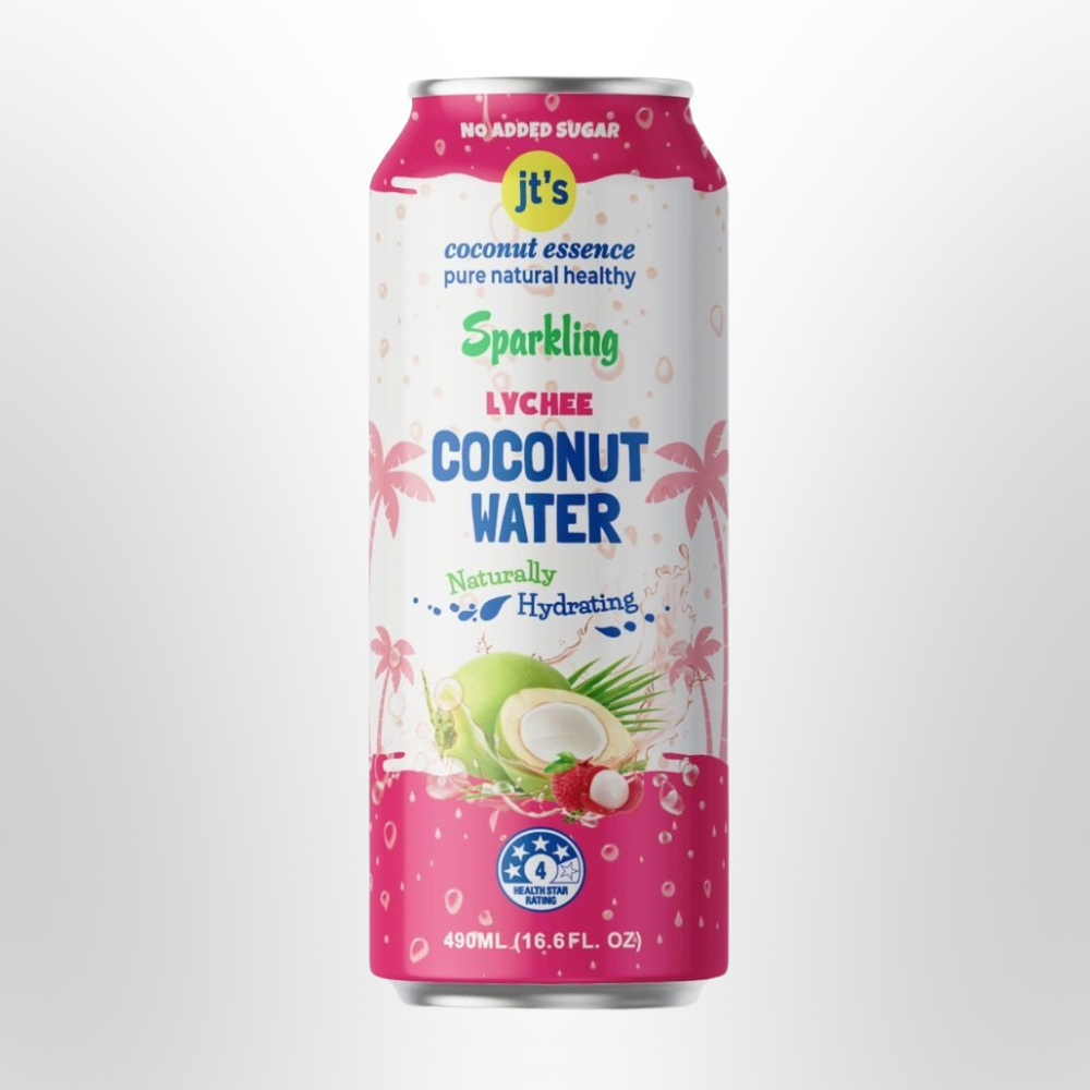 JT'S COCONUT ESSENCE Sparkling Lychee Coconut Water Can 490ml