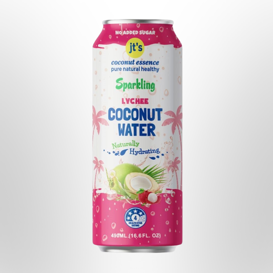 JT'S COCONUT ESSENCE Sparkling Lychee Coconut Water Can 490ml