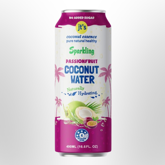 JT'S COCONUT ESSENCE Sparkling Passionfruit Coconut Water Can 490ml