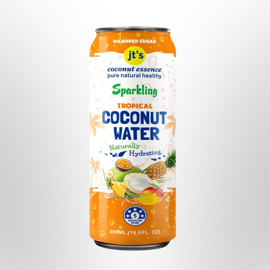 JT'S COCONUT ESSENCE Sparkling Tropical Coconut Water Can 490ml