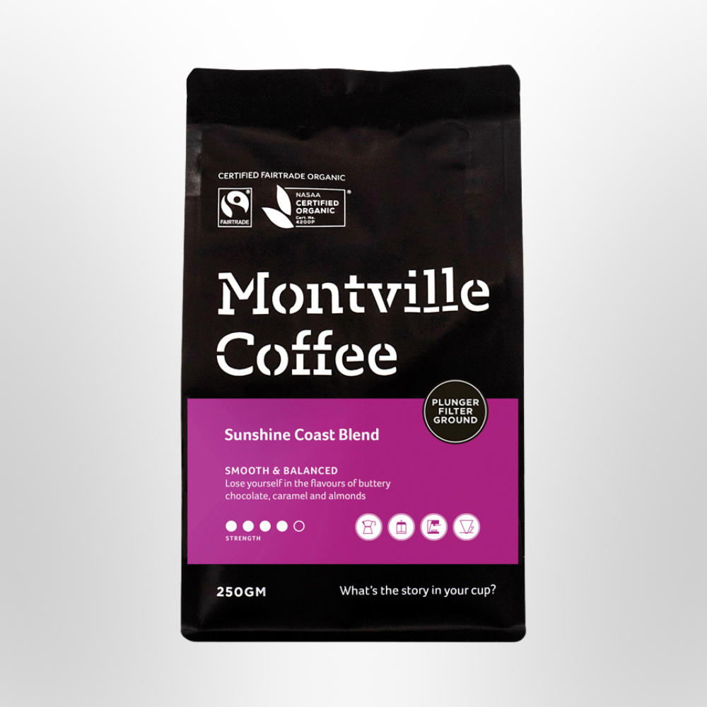 MONTVILLE Ground Plunger Sunshine Coast Coffee Organic 250g