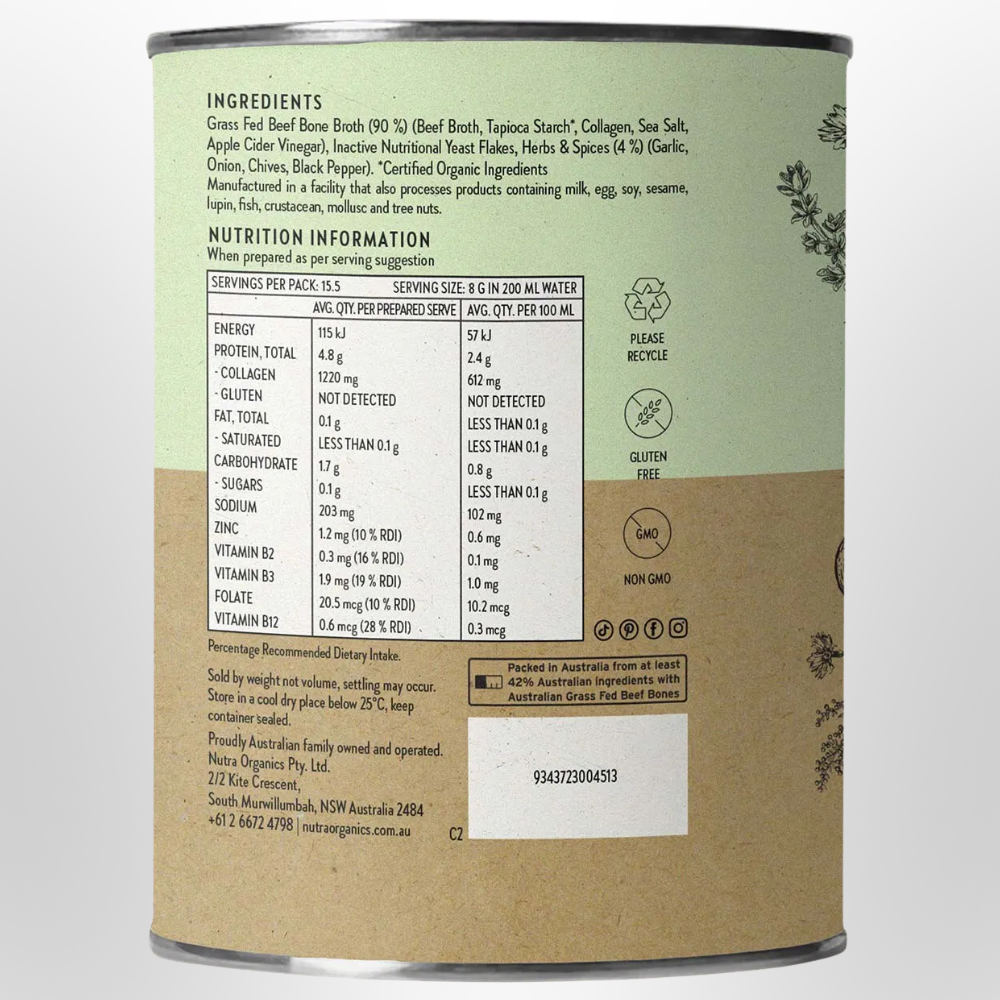 NUTRA ORGANICS Garden Herb Beef Bone Broth Powder 125g