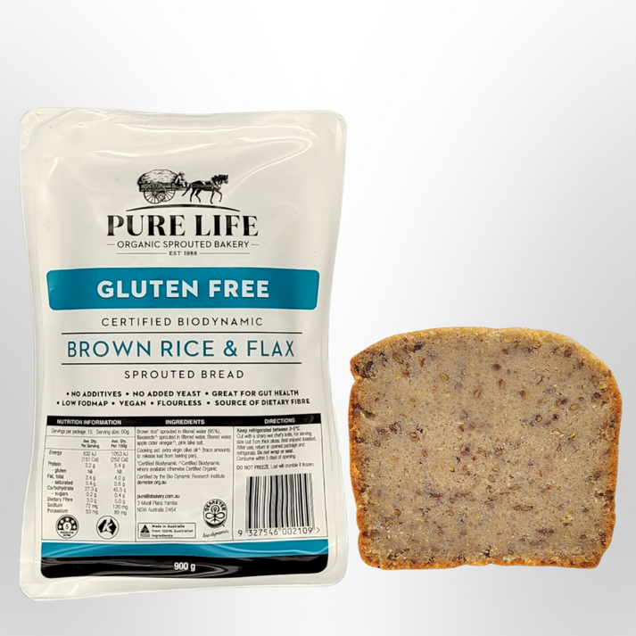 PLB Brown Rice & Flax Biodynamic Sprouted Bread 900g PURE LIFE BAKERY ...