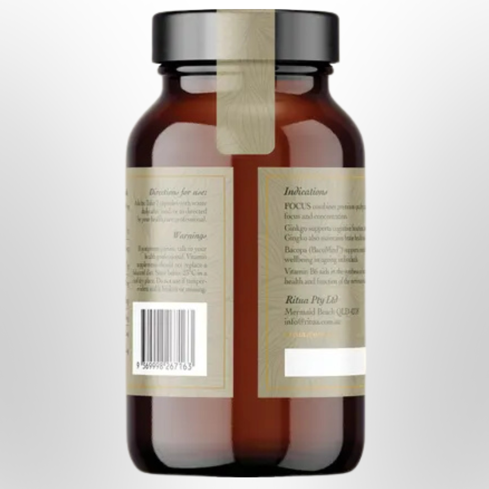 RITUA Focus BacoMind, Gingko, Cordyceps, Tyrosine, B6 60 Caps
