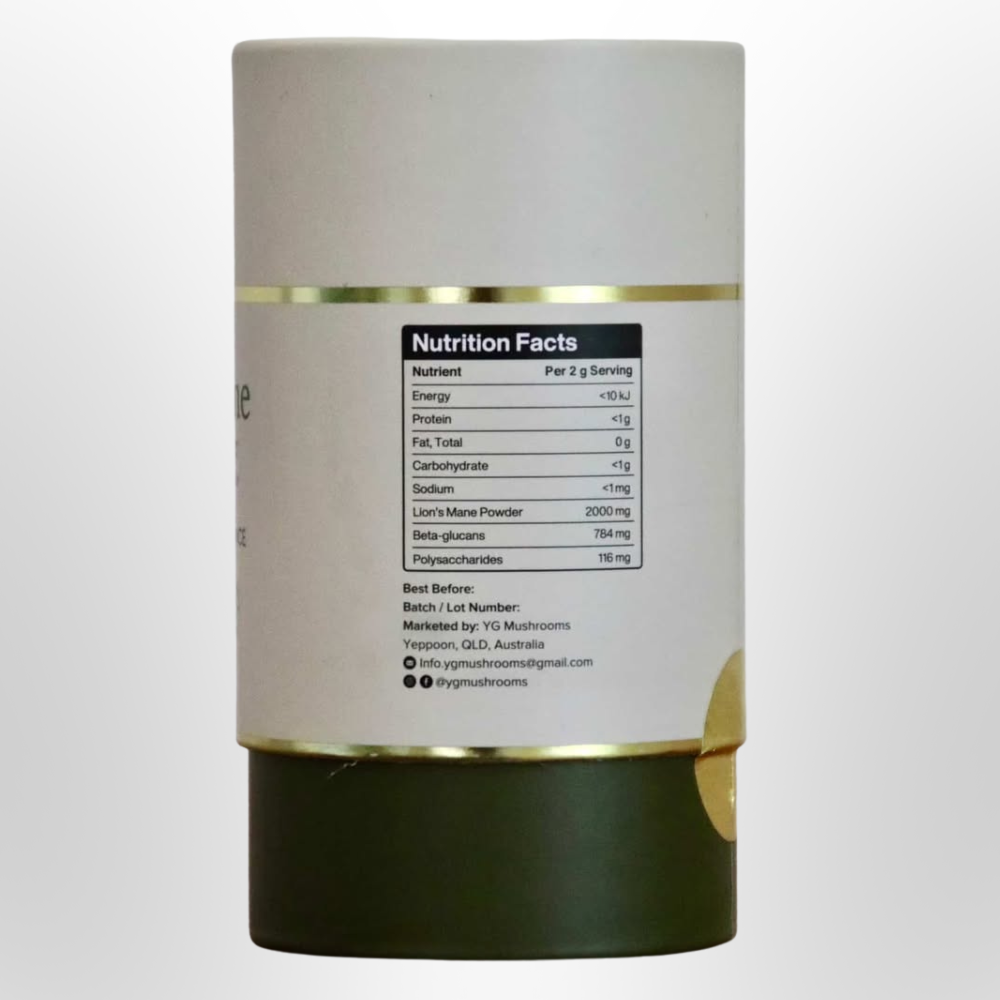 YG MUSHROOMS Lions Mane Mushroom Powder Organic 100g